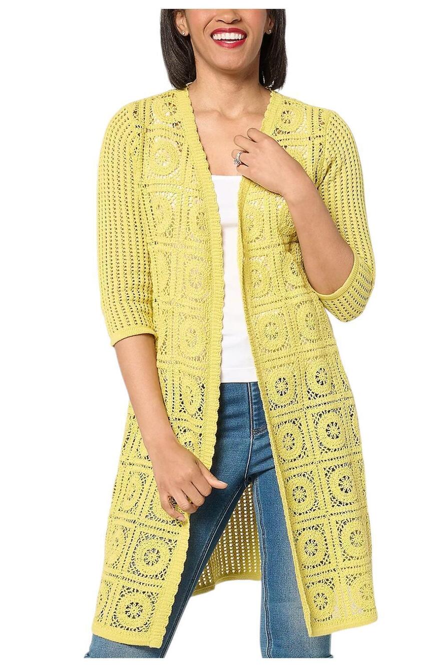 Joan Rivers Women`s Open-Front Crochet Duster Sweater Citron - Regular